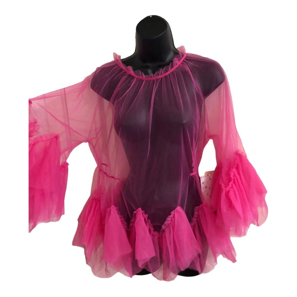 Maeve style Pink sheer tulle‎ blouse tunic mini dress top size Large new